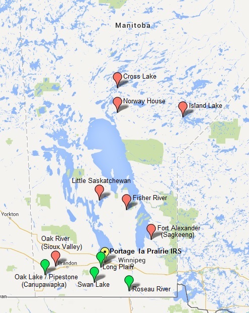 Map of location of Portage la Prairie IRS and communities.