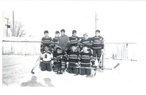 Hockey team portrait on rink