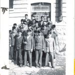 Children dressed for church on steps of Portage la Prairie Residential School