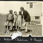 A teacher and three students, Morley Indian Residential School.