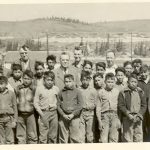 Boys and teachers, Morley Indian Residential School, circa 1940.