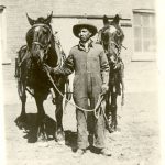 Boy with team of horses, Edmonton Indian Residential School.