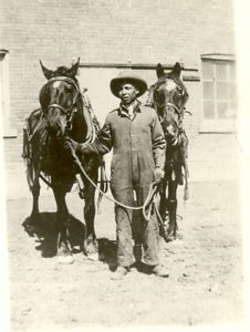 Boy with team of horses, Edmonton Indian Residential School.