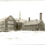 Rear view of Edmonton Residential School in winter.
