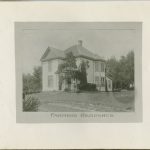 Large house and lawn, trees, caption reads 