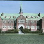 Edmonton Residential School, whole building shown in colour.